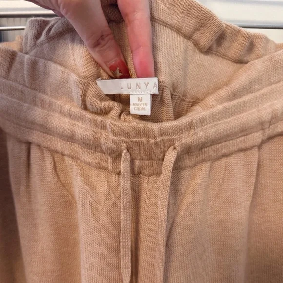 NWOT Lunya Cozy Cotton Silk Nutmeg Neutral Knit Drawstring Wide Leg Pants Size M - Picture 7 of 13
